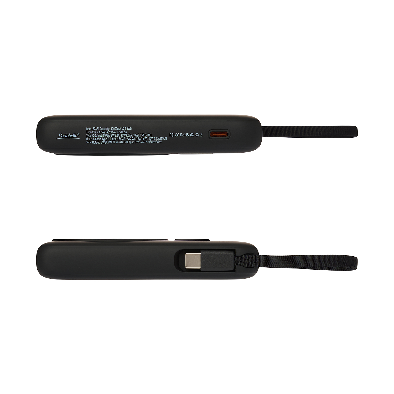 Внешний аккумулятор Комбо (Combo) 4-в-1 10000mAh с функцией беспроводной зарядки 15W, черный фото на сайте Print Logo.
