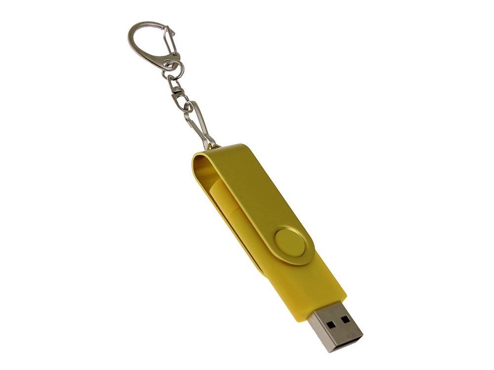 USB-флешка на 128 Гб 2 в 1 поворотный механизм, c дополнительным разъемом Type-C с одноцветным металлическим клипом, желтый
