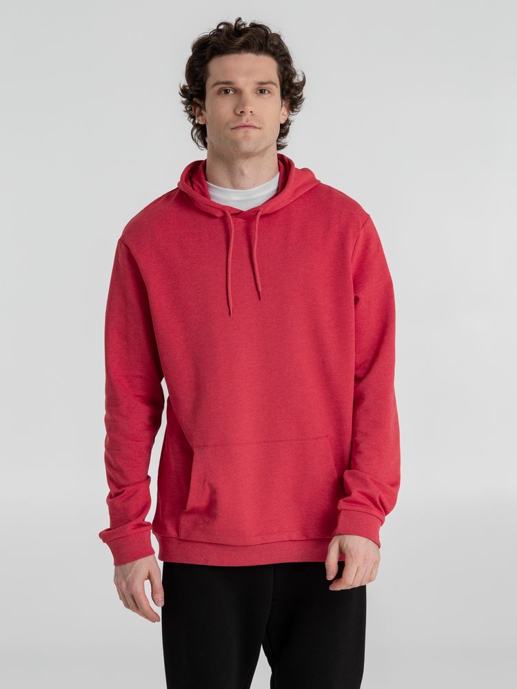 Толстовка с капюшоном унисекс Hoodie, красный меланж, размер L