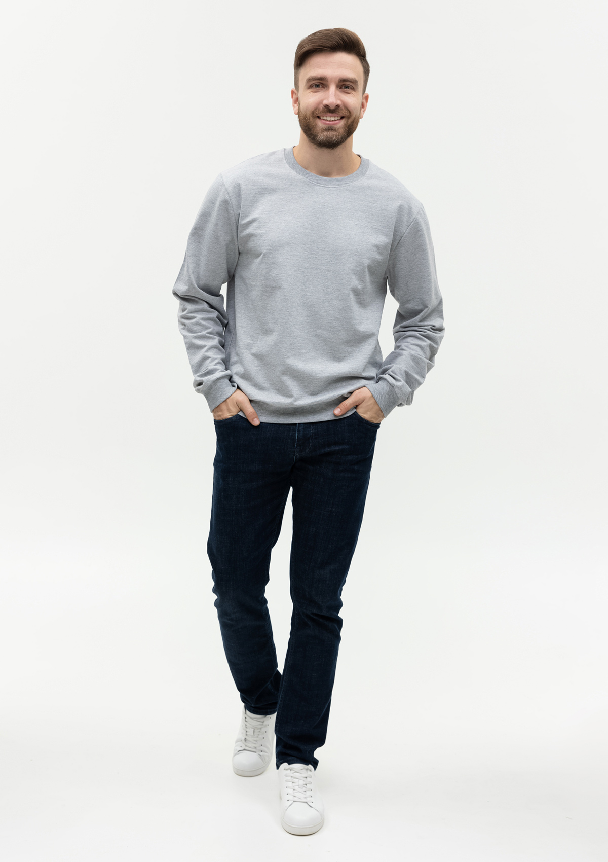Свитшот унисекс STAN футер без начёса, 260, 63, Серый меланж,  (50/60)  (54/XXL)