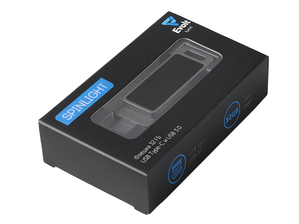 Флешка 32 ГБ USB Type-C и USB 3.0 с подсветкой лого Спинлайт