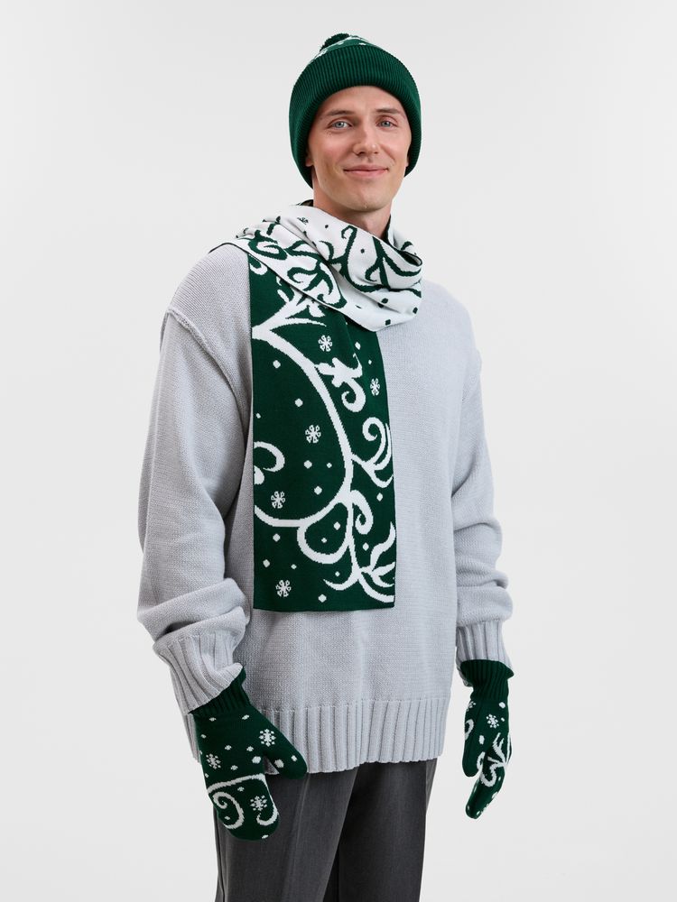 Варежки Adventino, темно-зеленый с молочным, размер L/XL