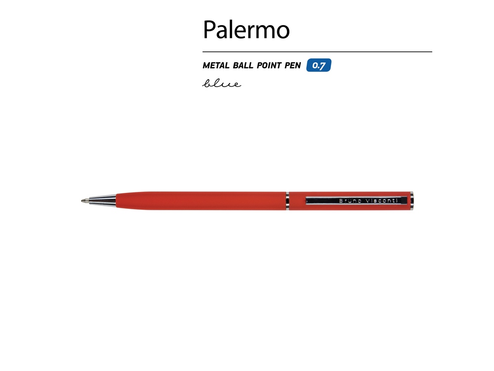 Ручка шариковая автоматическая BrunoVisconti® PALERMO цвет корпуса красный, soft-touch, 0.7 мм