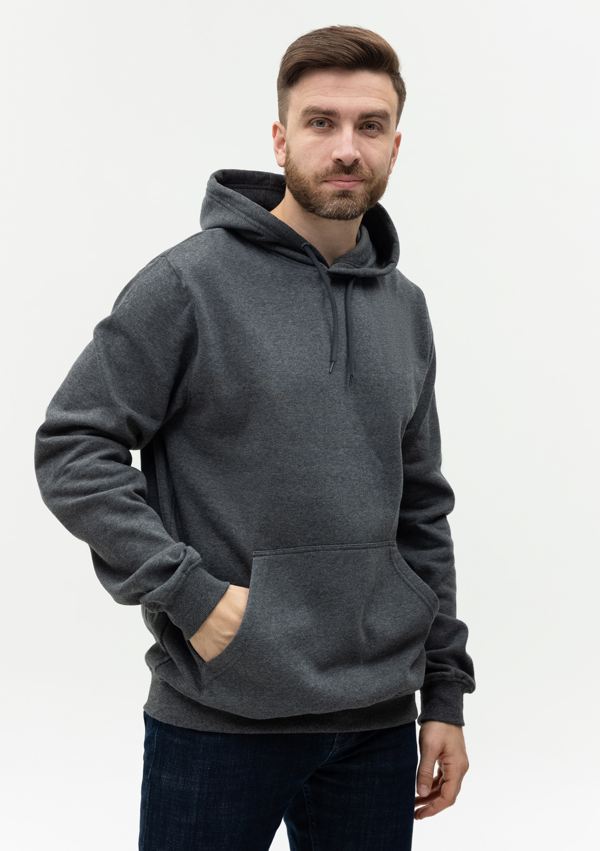 Худи унисекс STAN футер с начёсом 260, 20, Тёмный меланж,  (60/1)  (40/3XS)