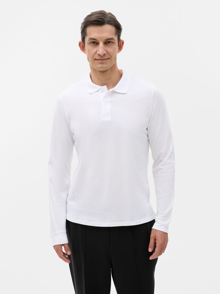 Рубашка поло мужская с длинным рукавом Perfect LSL Men белая, размер S
