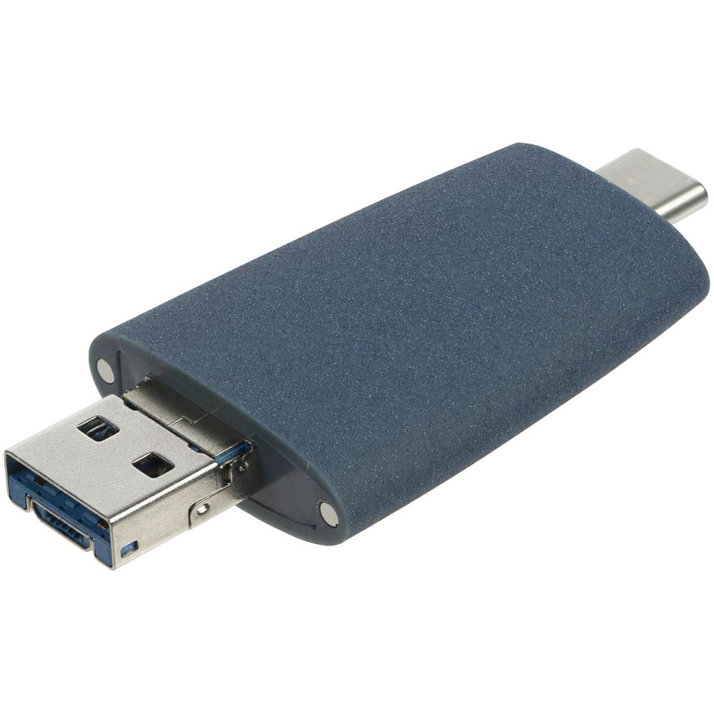 Флешка Pebble Universal, USB 3.0, серо-синяя фото на сайте Print Logo.