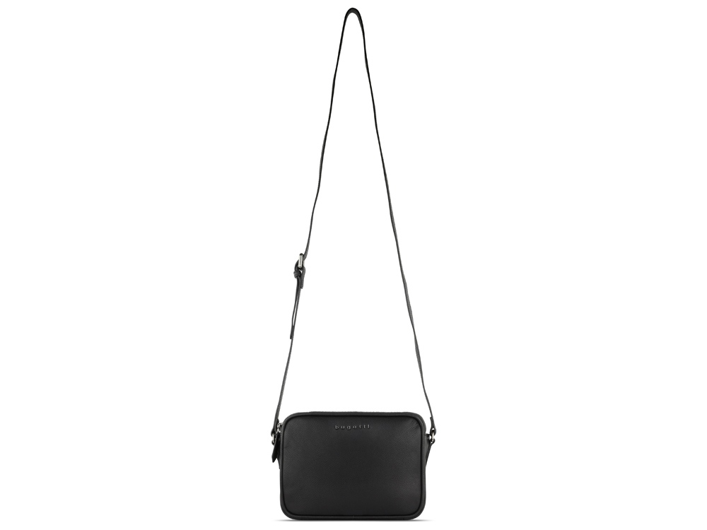 Сумка кросс-боди женская BUGATTI БЕЛЛА | BELLA, чёрная, воловья кожа/полиэстер, 22х6х15,5 см