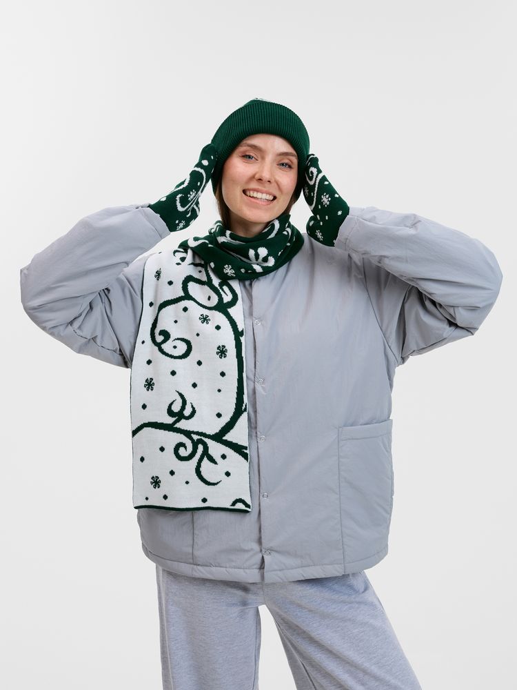 Варежки Adventino, темно-зеленый с молочным, размер L/XL