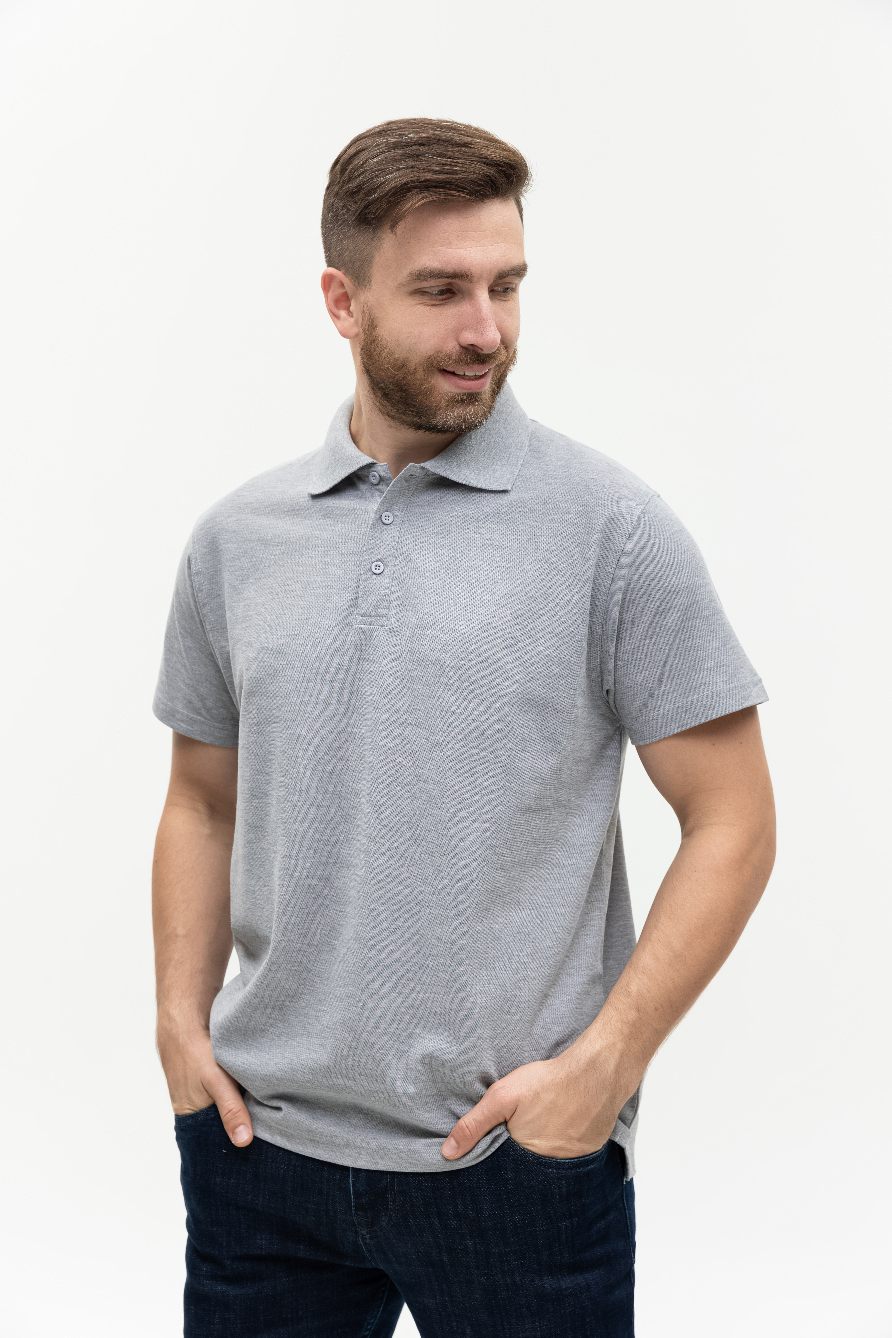 Рубашка поло мужская STAN хлопок/полиэстер 185, 04, Серый меланж,  (50/60)  (52/XL)