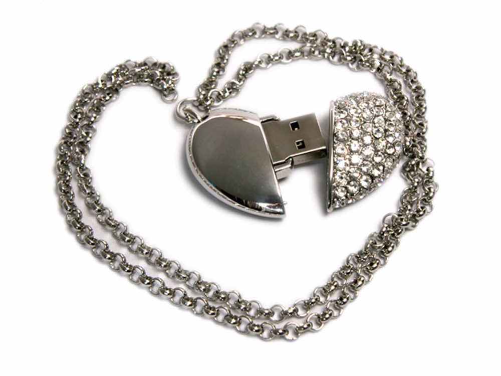 USB 2.0- флешка на 64 Гб Сердце с кристаллами с логотипом  | Print Logo