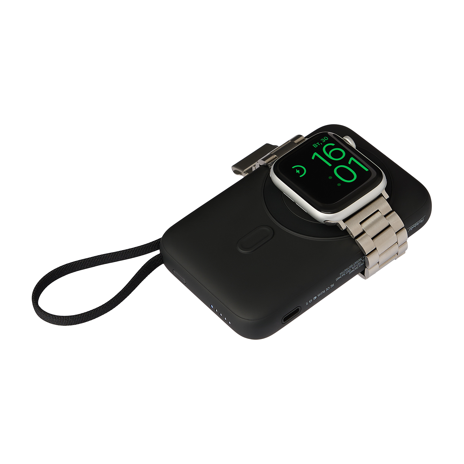 Внешний аккумулятор Комбо (Combo) 4-в-1 10000mAh с функцией беспроводной зарядки 15W, черный фото на сайте Print Logo.