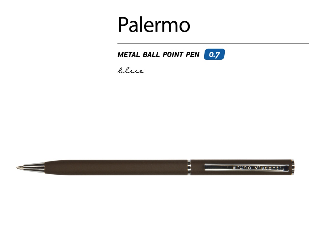 Ручка шариковая автоматическая BrunoVisconti® PALERMO цвет корпуса коричневый, soft-touch, 0.7 мм