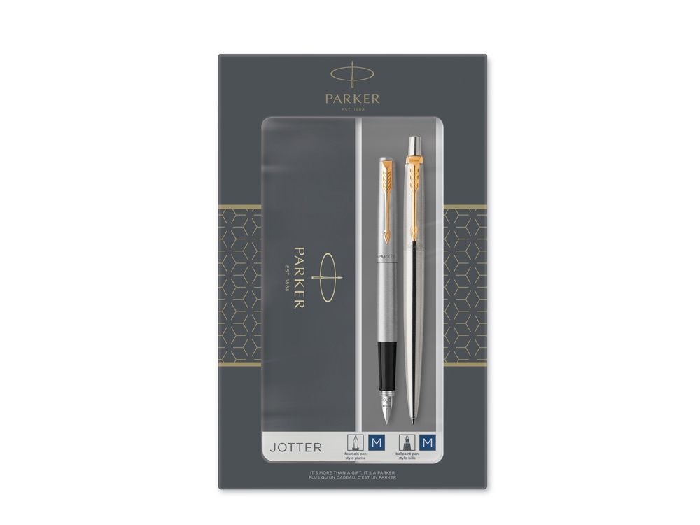Набор Parker Jotter Core Stainless Steel GT: ручка шариковая, ручка перьевая с логотипом Parker | Print Logo