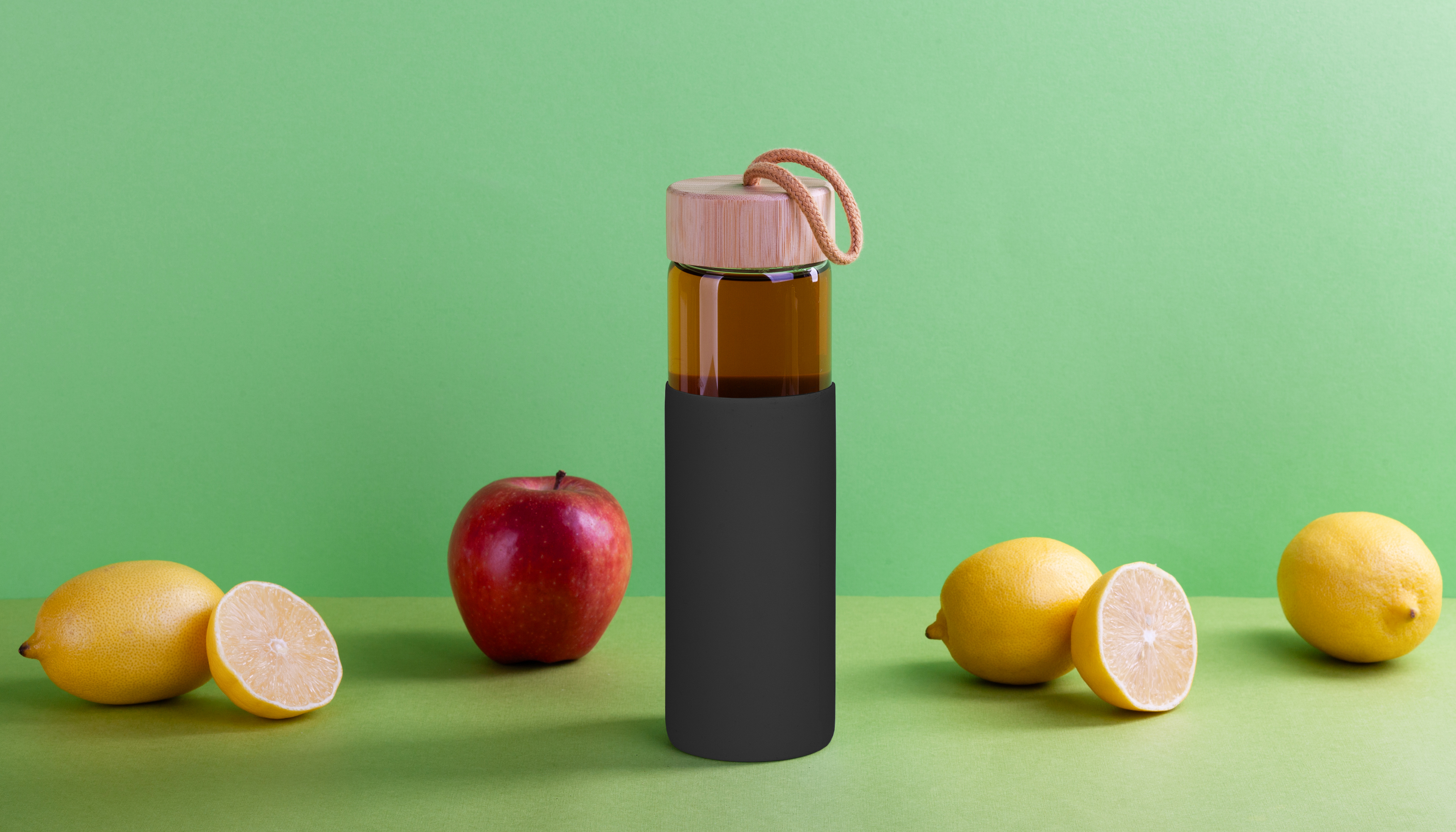 Бутылка для воды "Wellness" в силиконовом чехле, черный #, синий