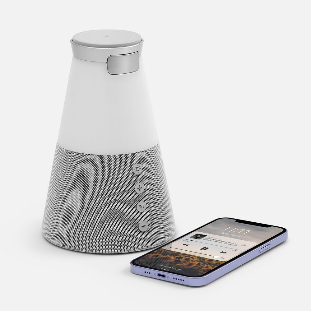 Bluetooth-колонка с беспроводной зарядкой и подсветкой Cone Sonance фото на сайте Print Logo.