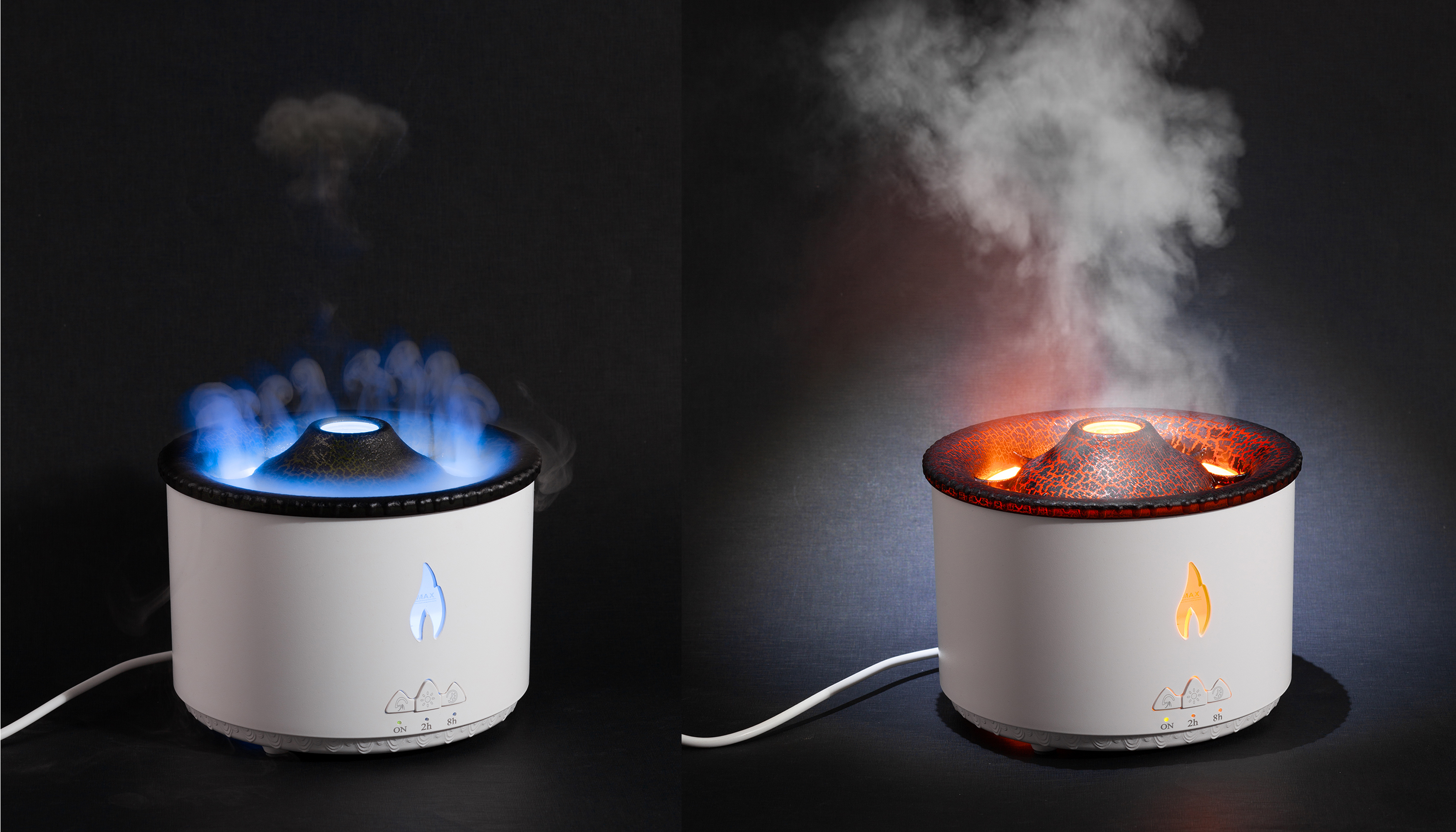 Увлажнитель воздуха "Smart Volcano"с пультом ДУ,  функцией ароматерапии и интерьерной подсветкой , белый с черным