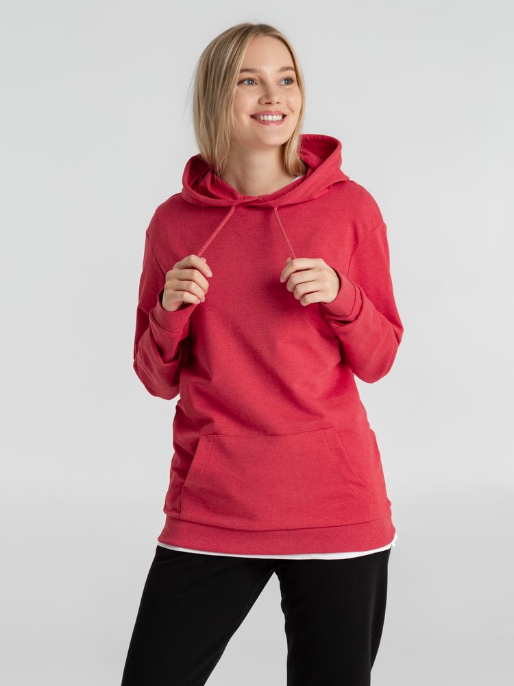 Толстовка с капюшоном унисекс Hoodie, красный меланж, размер L
