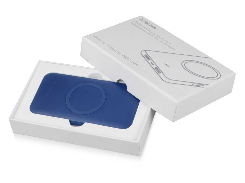 Портативное беспроводное зарядное устройство Impulse, 4000 mAh, синий