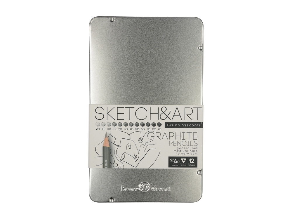 Набор из 12 чернографитовых карандашей Sketch &amp; Art 2Н - 9В с логотипом Bruno Visconti | Print Logo
