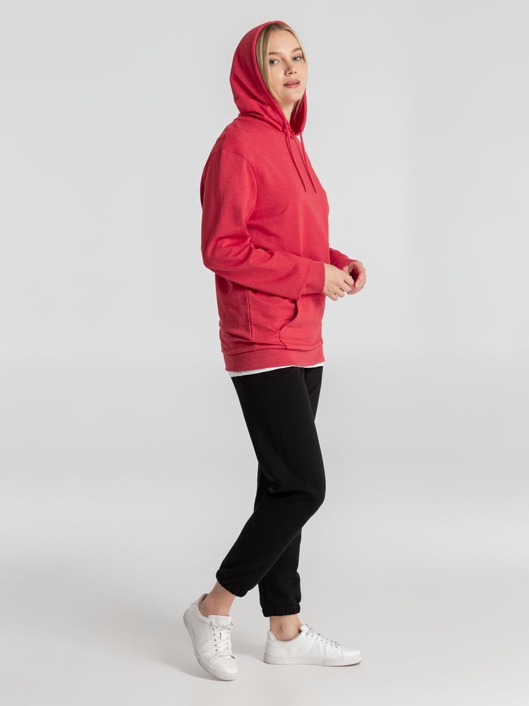 Толстовка с капюшоном унисекс Hoodie, красный меланж, размер L