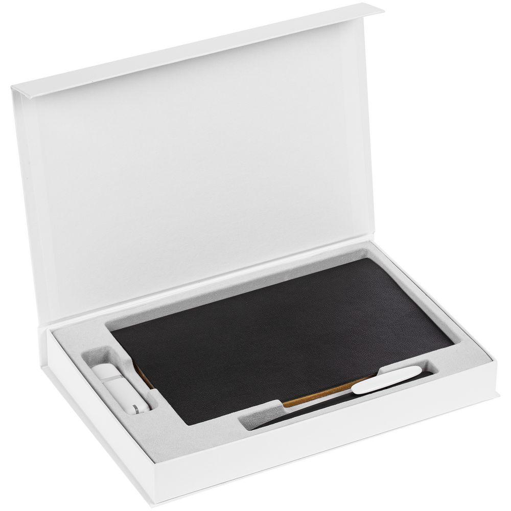 Коробка Silk с ложементом под ежедневник 13x21 см, флешку и ручку — пример нанесения логотипа (сделано в России) | Print Logo