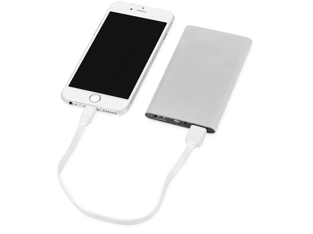Портативное зарядное устройство Мун с 2-мя USB-портами, 4400 mAh, серебристый