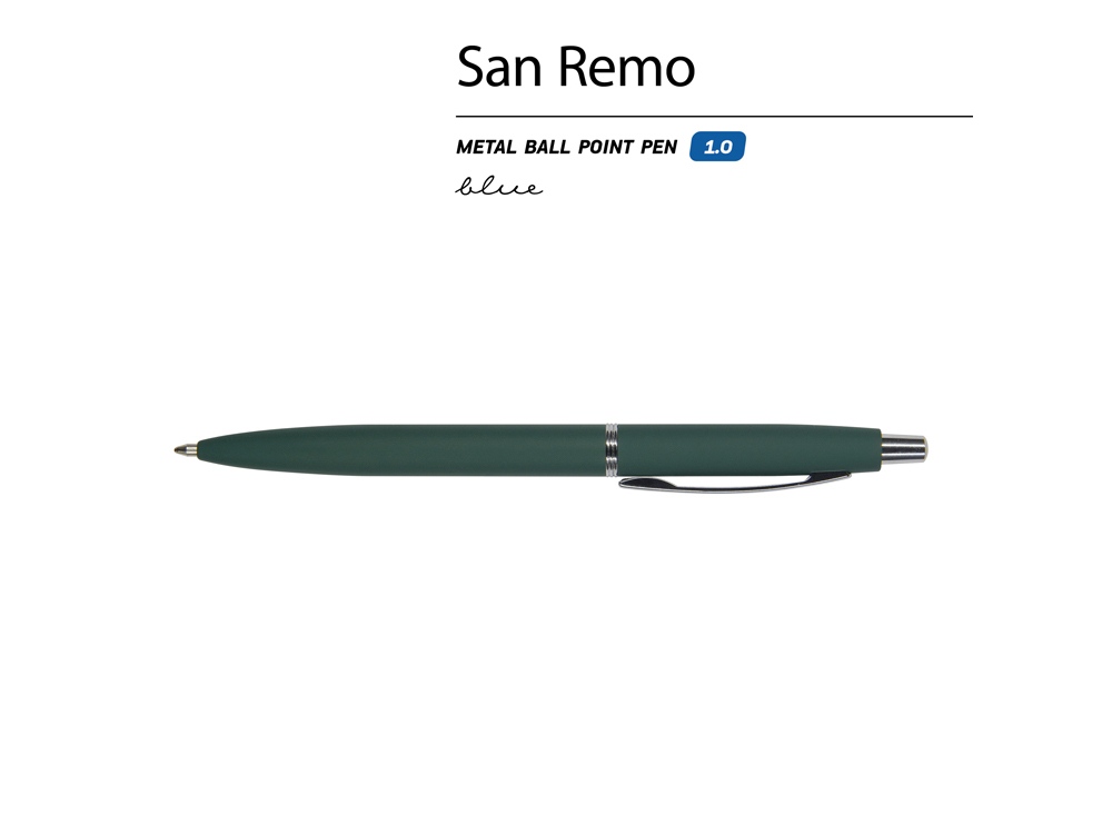 Ручка металлическая шариковая San Remo, софт-тач, 1.0 мм, зеленый