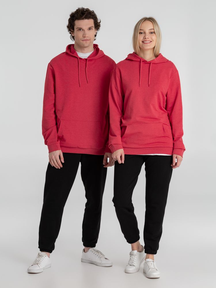 Толстовка с капюшоном унисекс Hoodie, красный меланж, размер L