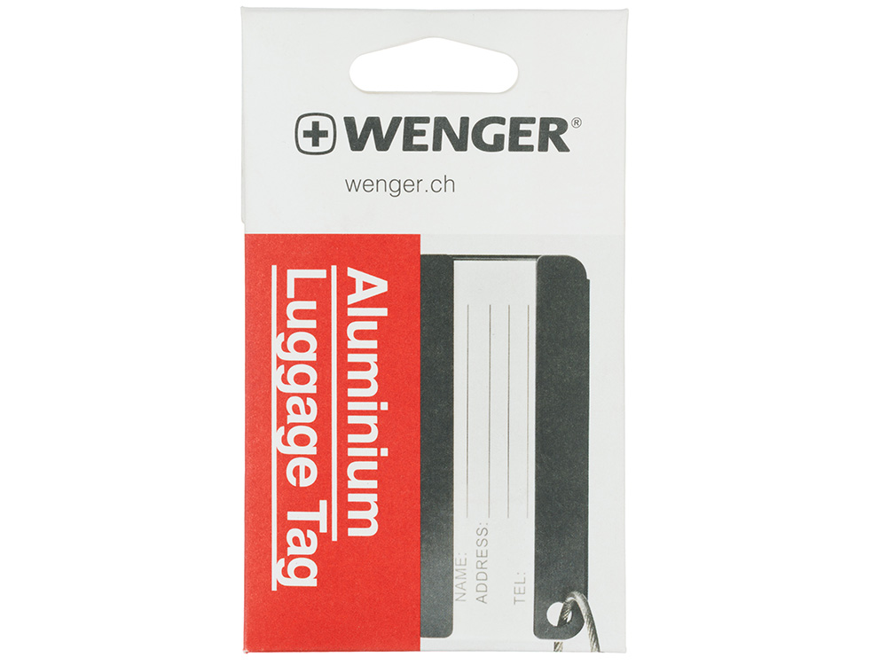 Бирка для багажа WENGER, черная, алюминий, 8 x 0,3 x 4 см