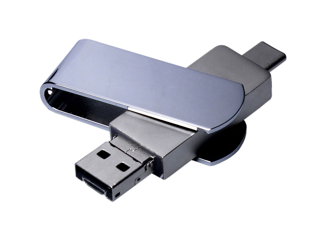 USB 2.0-флешка на 64 Гб 3-в-1 с разъемами Micro USB и USB-C с логотипом  | Print Logo