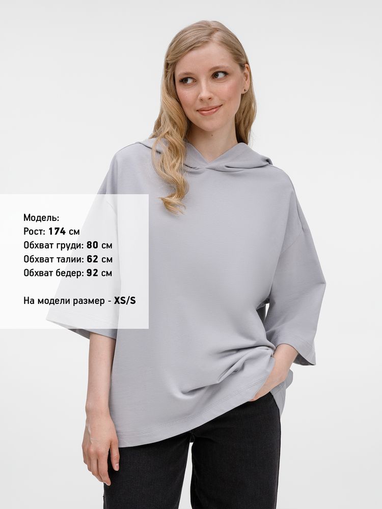 Футболка оверсайз унисекс с капюшоном Neofit, светло-серая, размер M/L