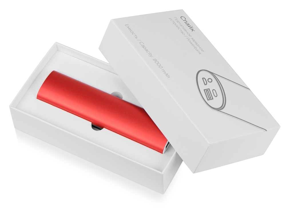 Портативное зарядное устройство Спайк, 8000 mAh, красный