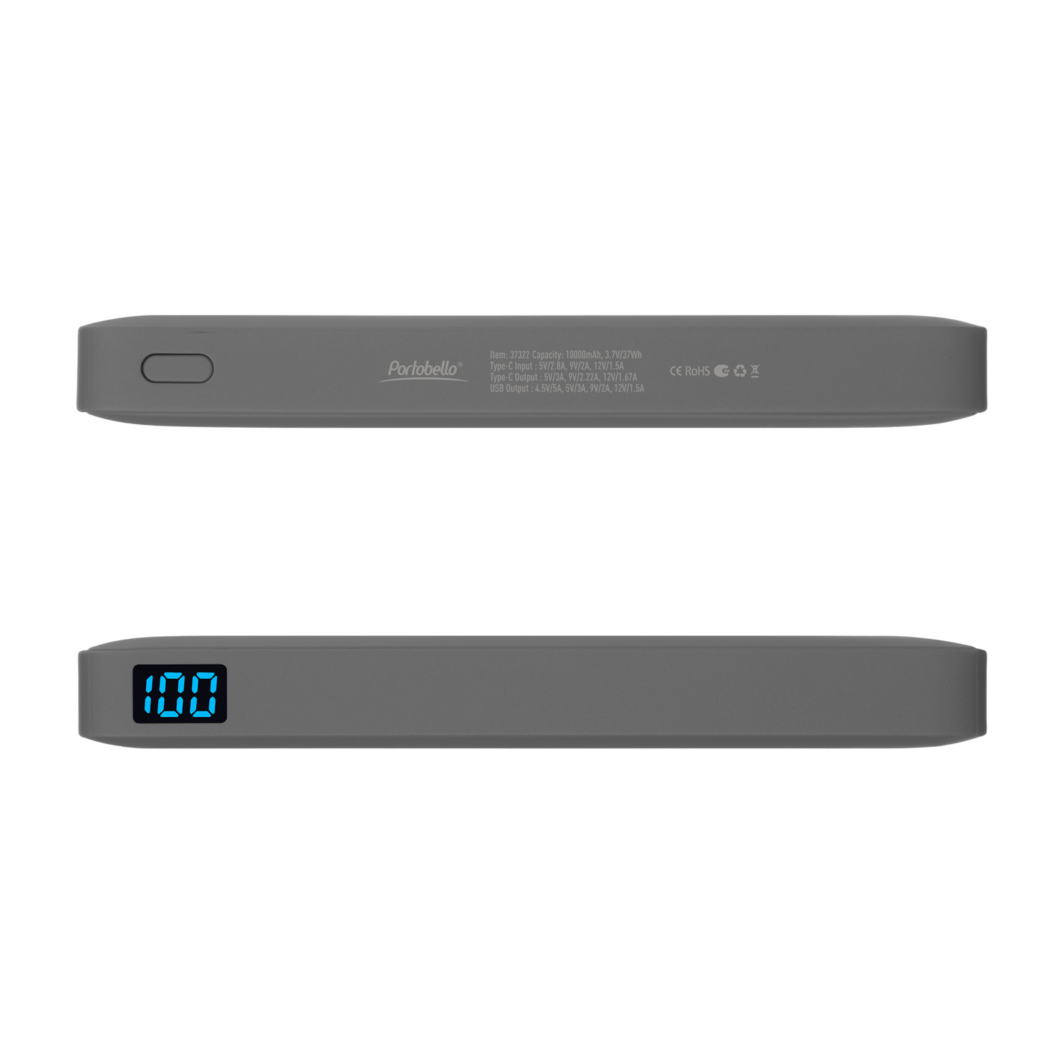 Внешний аккумулятор с подсветкой Анкор Плюс PD (Ancor PD Plus) 10000 mAh, серый