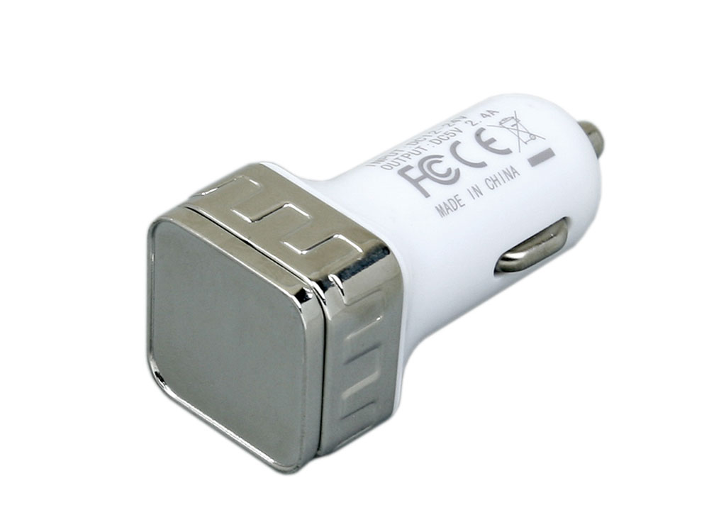 Квадратная автомобильная зарядка на 2 USB-порта с логотипом  | Print Logo