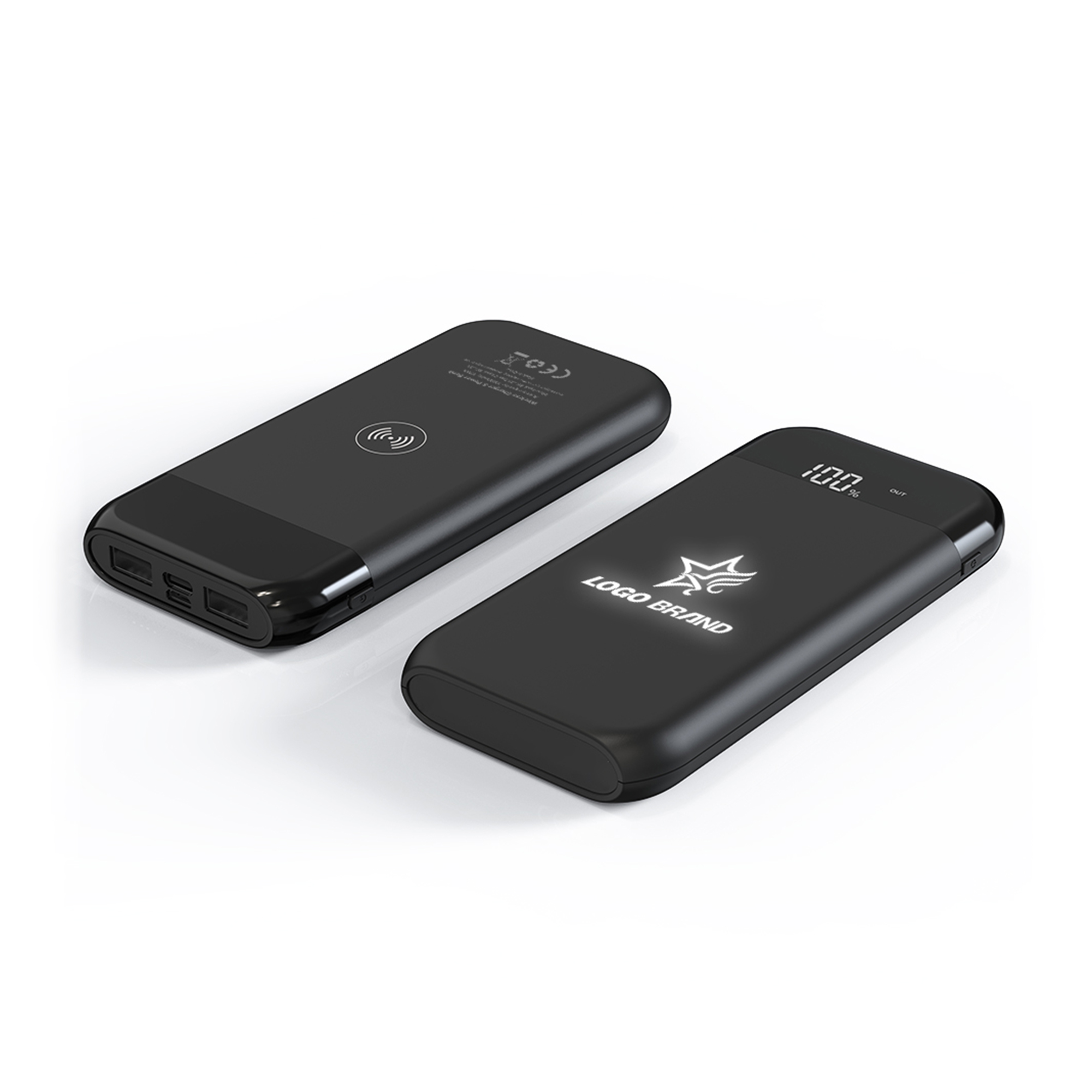 Беспроводное зарядное устройство "ShineMax SOFTTOUCH", 10000 mAh с подсветкой логотипа и цифровым индикатором заряда фото на сайте Print Logo.