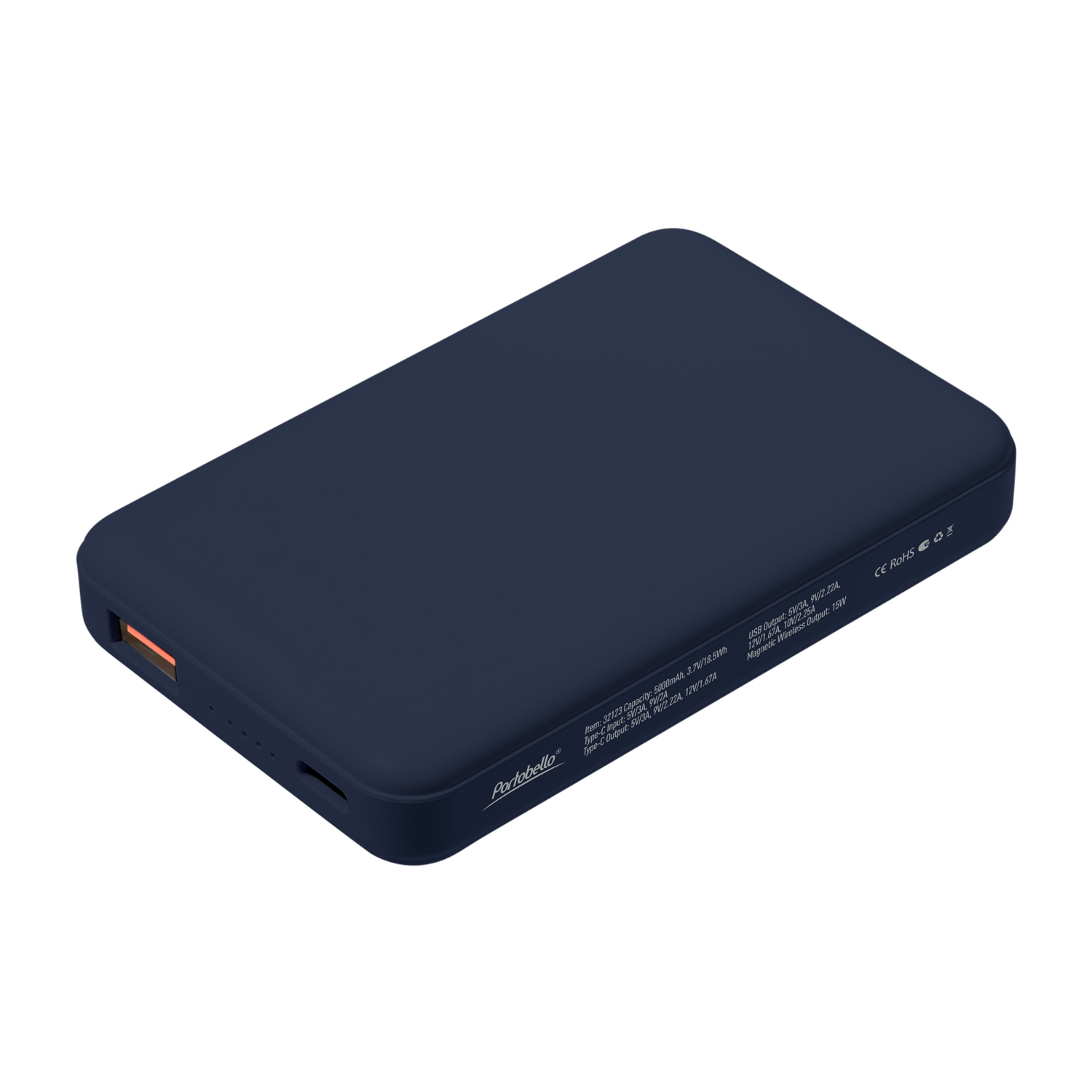 Внешний аккумулятор Largo PD 5000mAh с функцией беспроводной зарядки 15W, синий