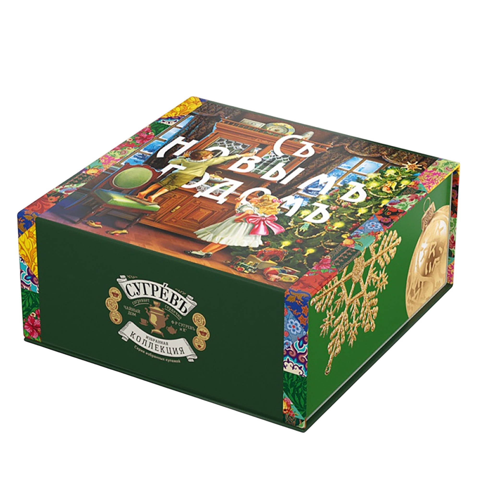 Новогодняя шкатулка с ёлкой-матрёшкой и 2 чаями в новогоднем шубере