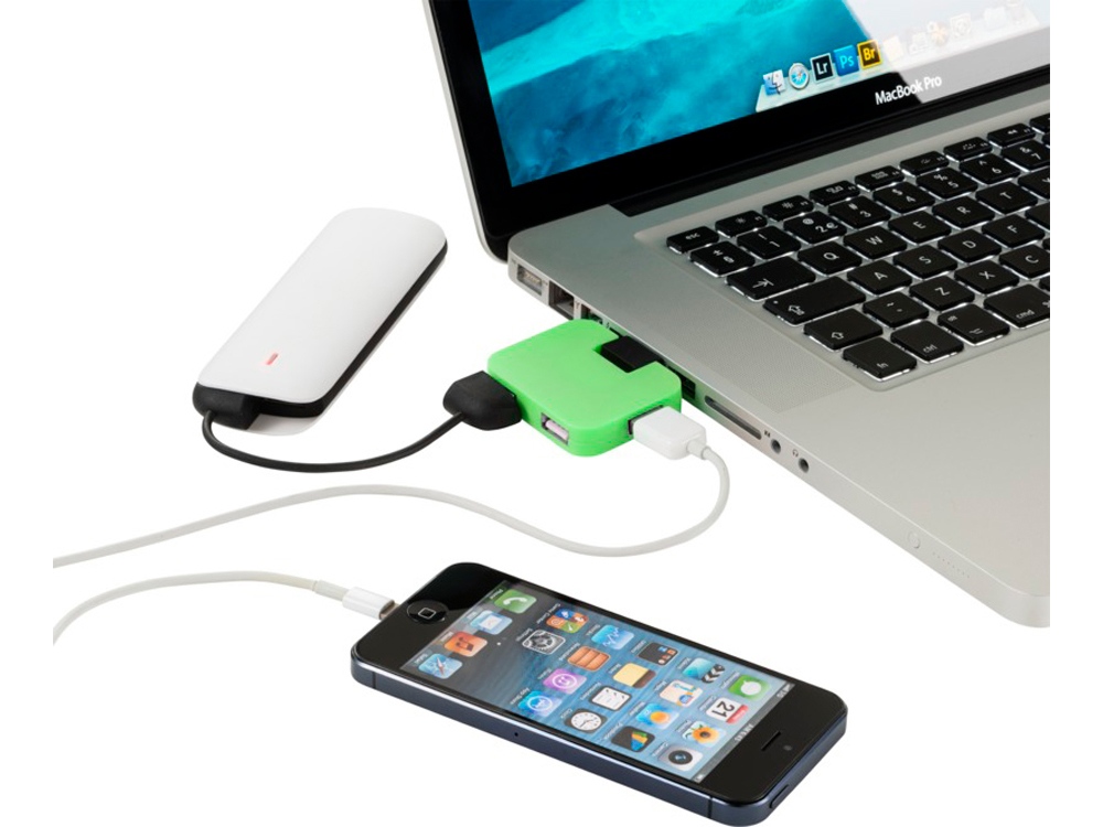USB Hub Gaia на 4 порта, зеленый