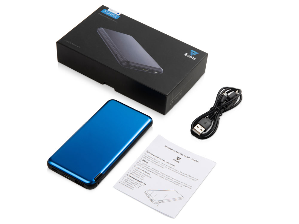 Внешний аккумулятор Forge v.2 металл,  10000mah, синий