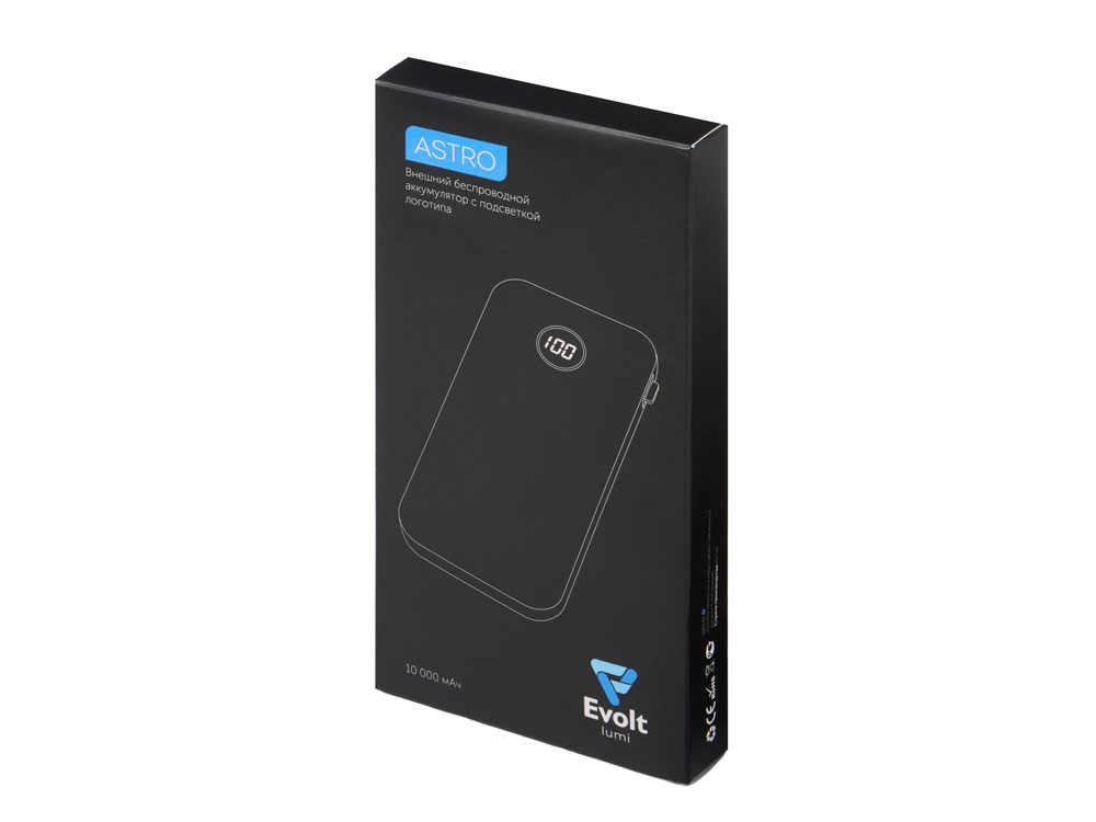 Внешний беспроводной аккумулятор с подсветкой лого Astro, 10000 mAh, темно-синий (Р)