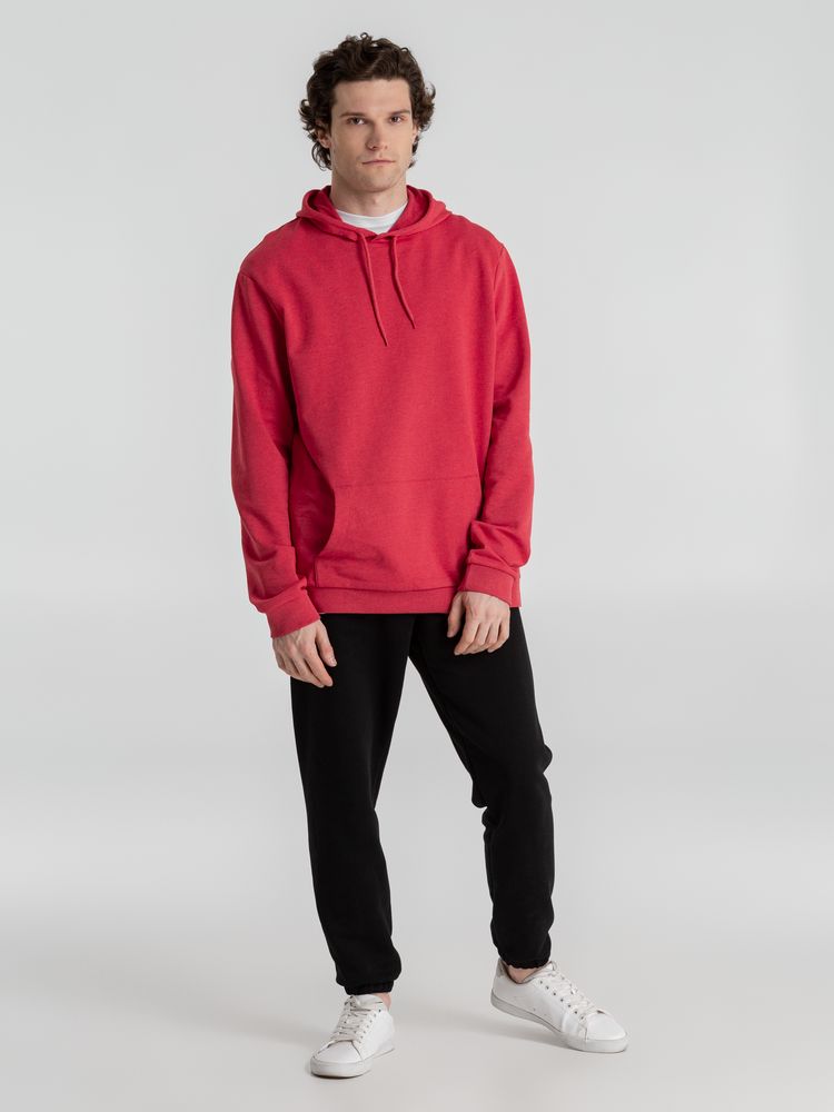 Толстовка с капюшоном унисекс Hoodie, красный меланж, размер L