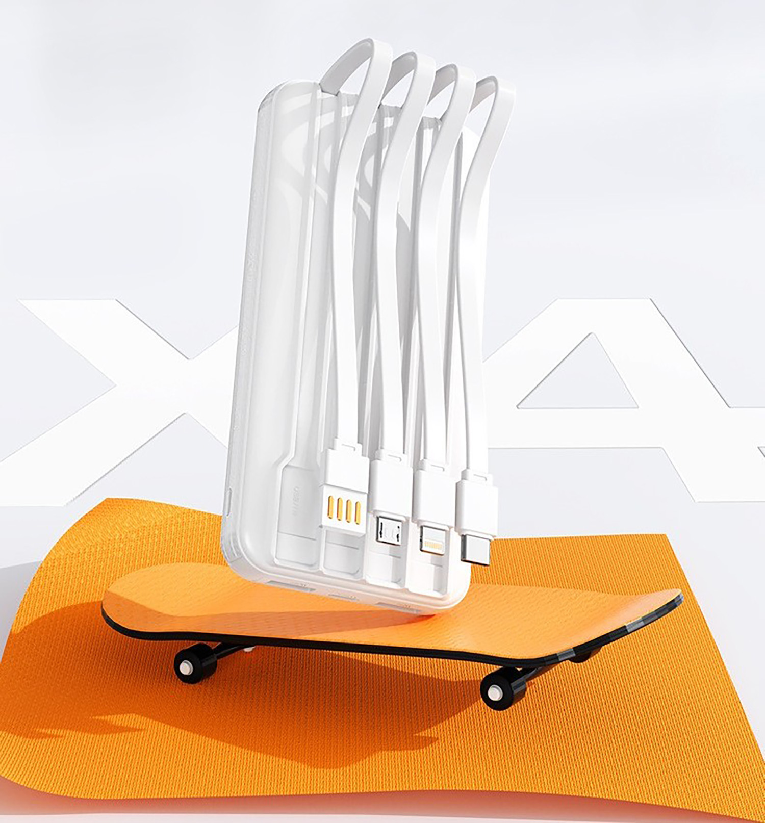 Зарядное устройство "Phantom" 10000 mAh с 4мя встроенными кабелями и цифровым индикатором заряда фото на сайте Print Logo.
