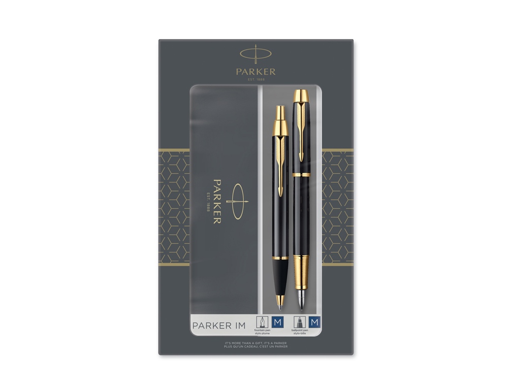 Набор Parker IM Core Black GT: ручка шариковая, ручка перьевая с логотипом Parker | Print Logo