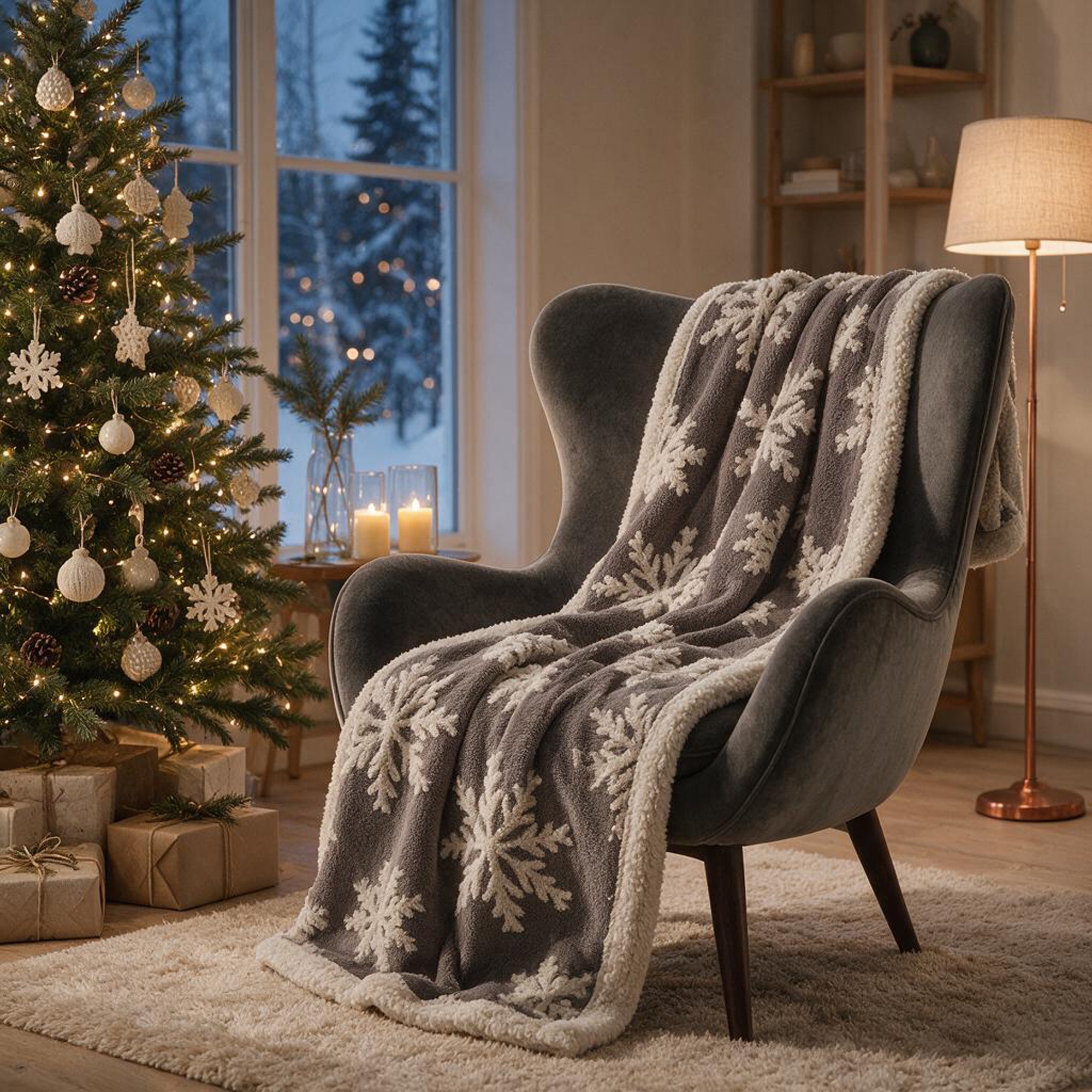 Плед Snowflake новогодний с капюшоном с логотипом  | Print Logo