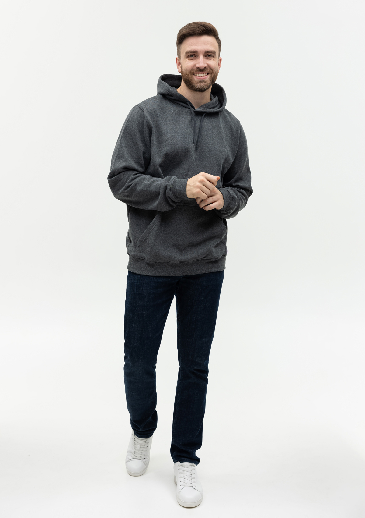 Худи унисекс STAN футер с начёсом 260, 20, Тёмный меланж,  (60/1)  (40/3XS)