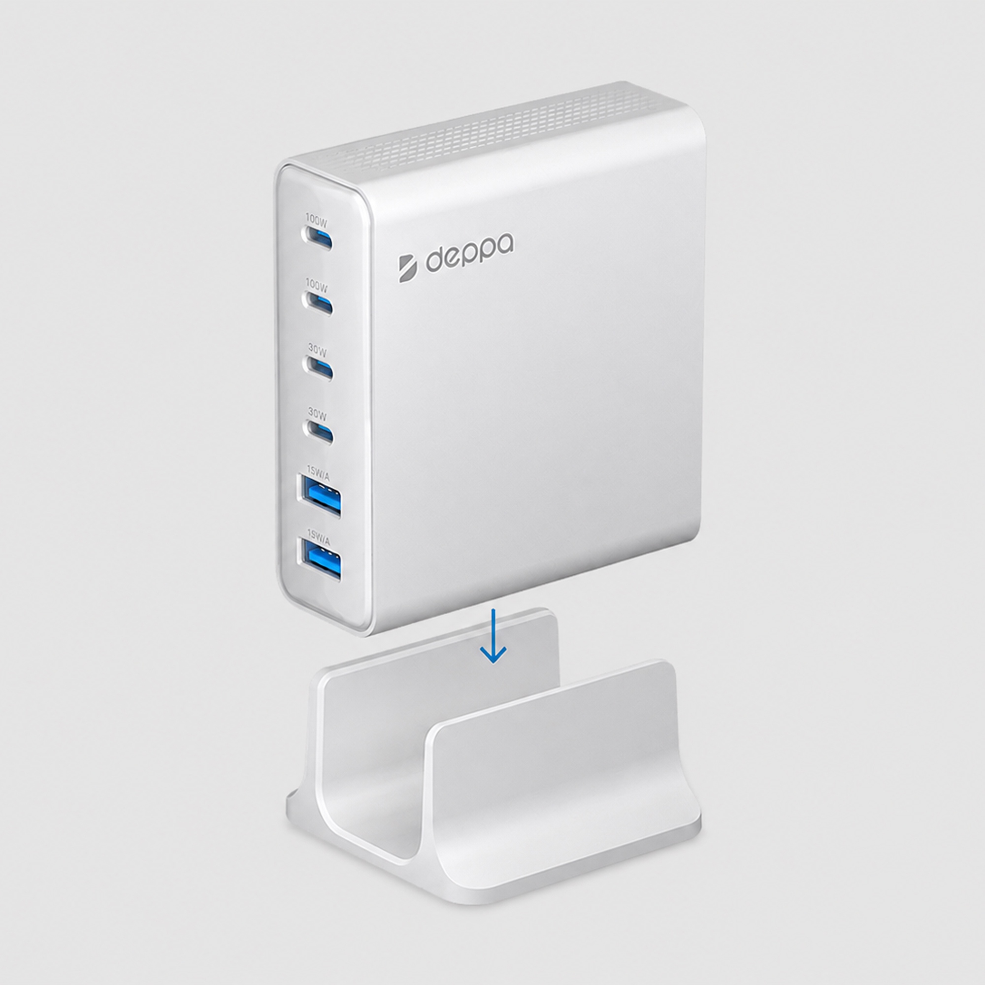 Зарядная станция 4xUSB Type-C, 2xUSB, PD, QC, 160Вт с логотипом Deppa | Print Logo