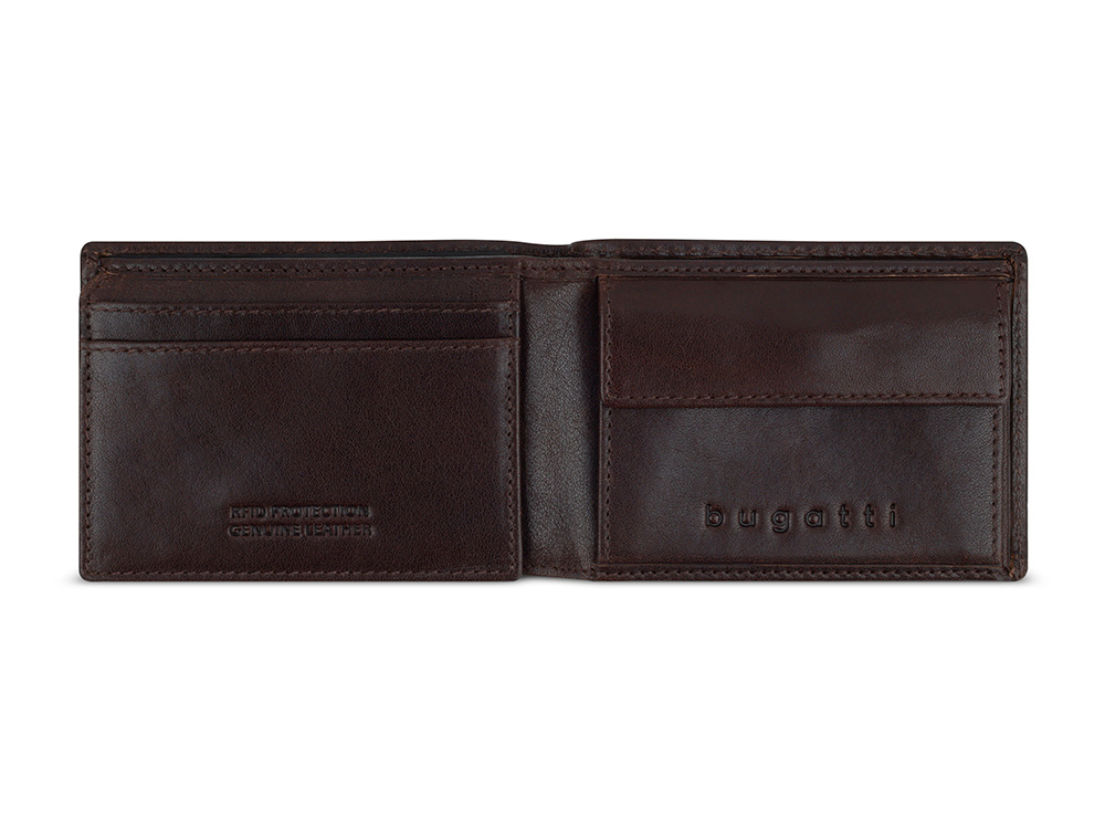 Портмоне BUGATTI НЕАПОЛЬ | NEAPLES, с защитой данных RFID, коричневое, натуральная воловья кожа, 10х2х7,2 см