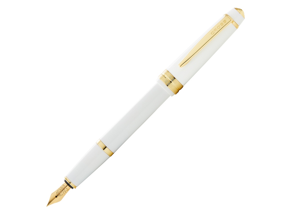 Ручка перьевая Bailey Light Polished White Resin and Gold Tone, перо F с логотипом Cross | Print Logo