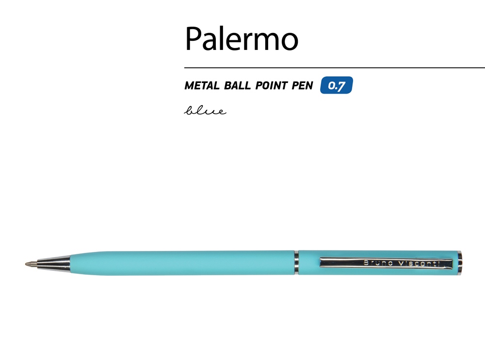 Ручка шариковая автоматическая BrunoVisconti® PALERMO цвет корпуса бирюзовый, soft-touch, 0.7 мм