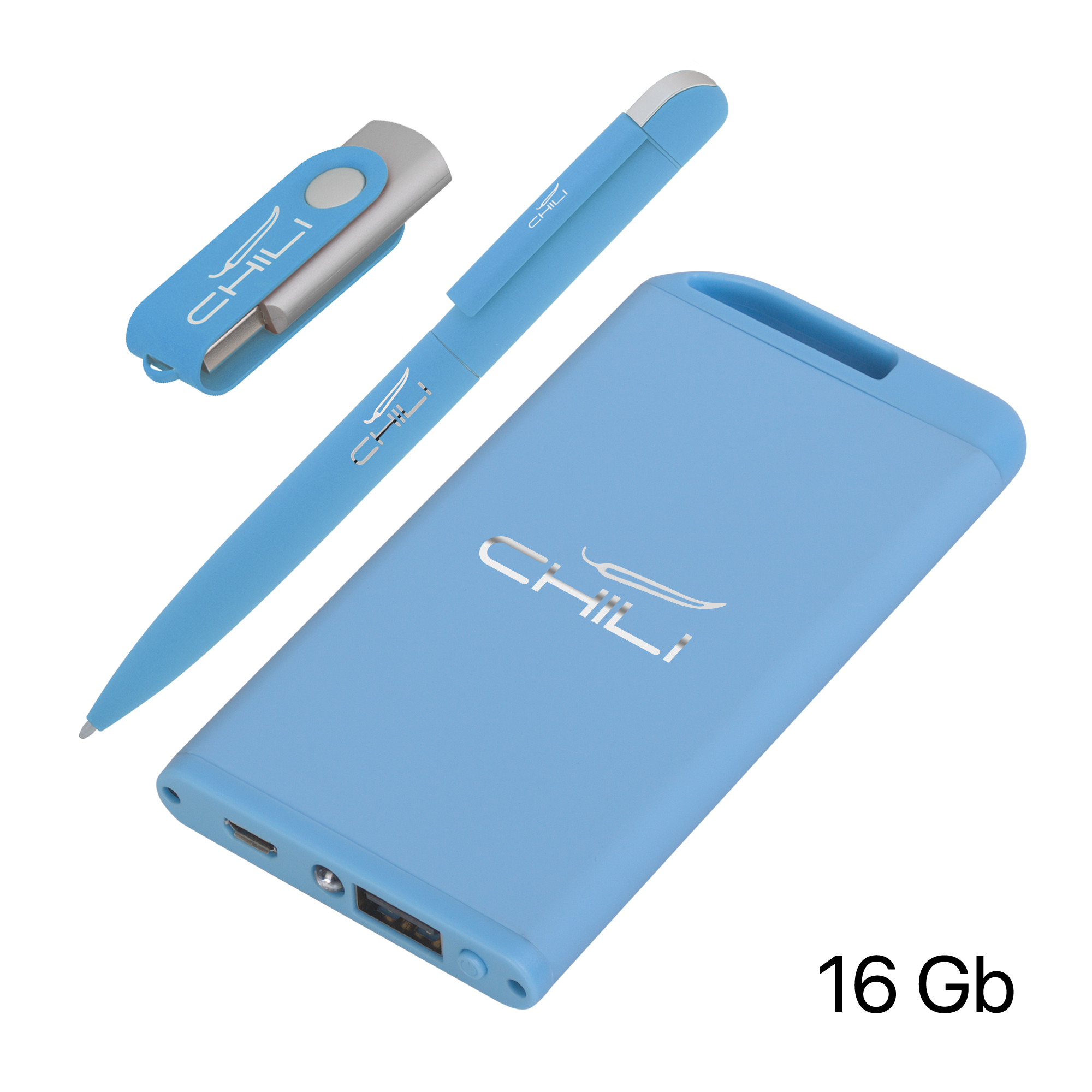 Набор ручка + флеш-карта 16Гб + зарядное устройство 4000 mAh в футляре покрытие soft touch фото на сайте Print Logo.